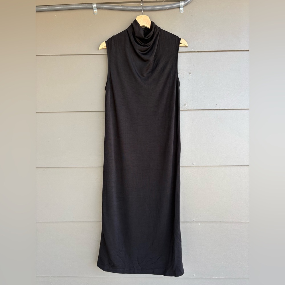 COS Sleeveless Draped Black Midi Sheath Dress